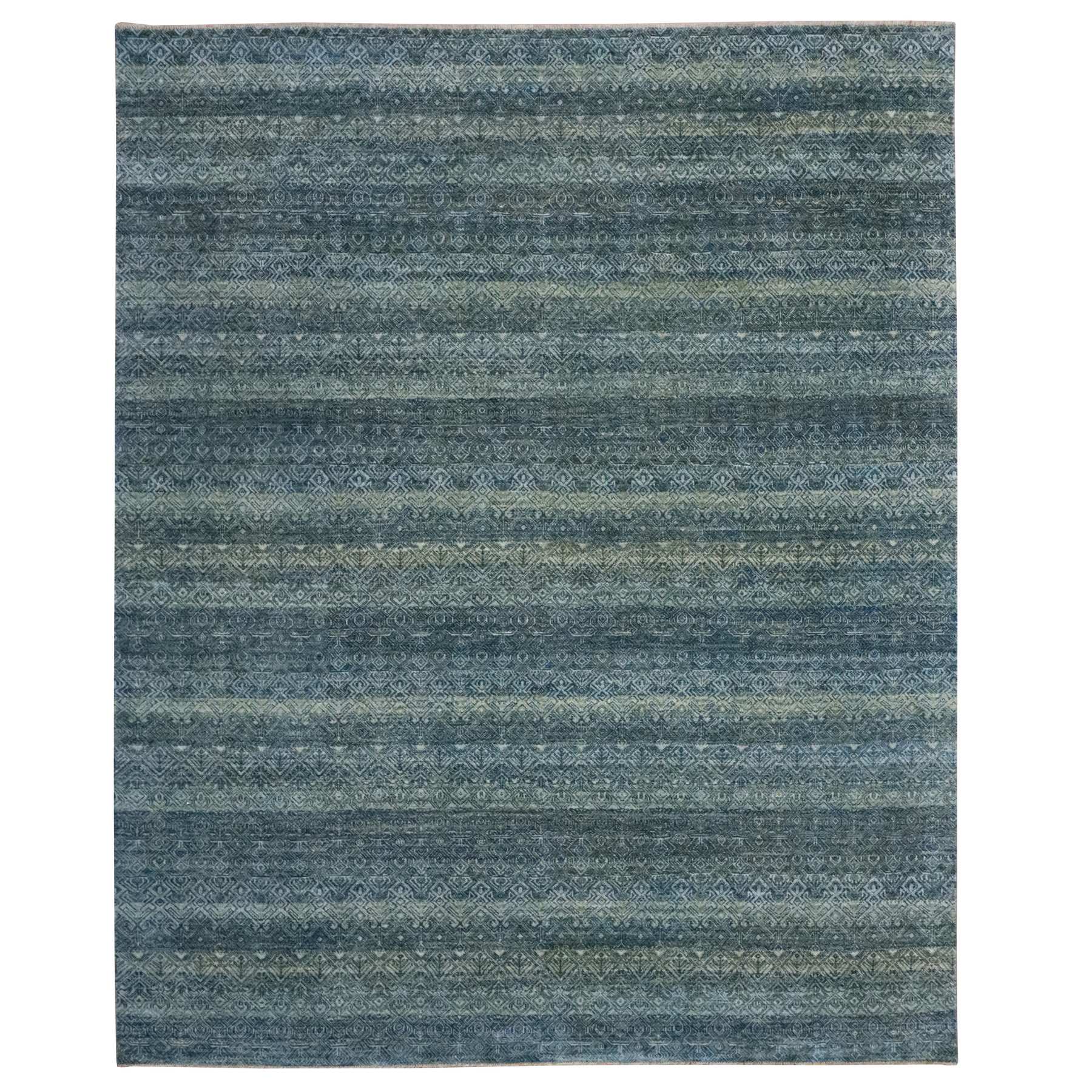 8'1"x10' Ocean Blue, Tone on Tone, Kohinoor Herat Pattern, Small Geometric Repetitive Diamond Design, Soft Wool, Hand Knotted, Oriental Rug 